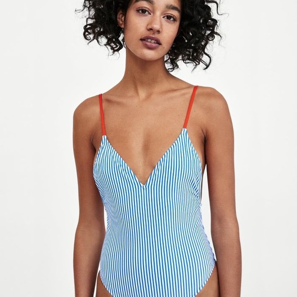 Zara Other - Zara Blue & White One Piece Bathing Suit